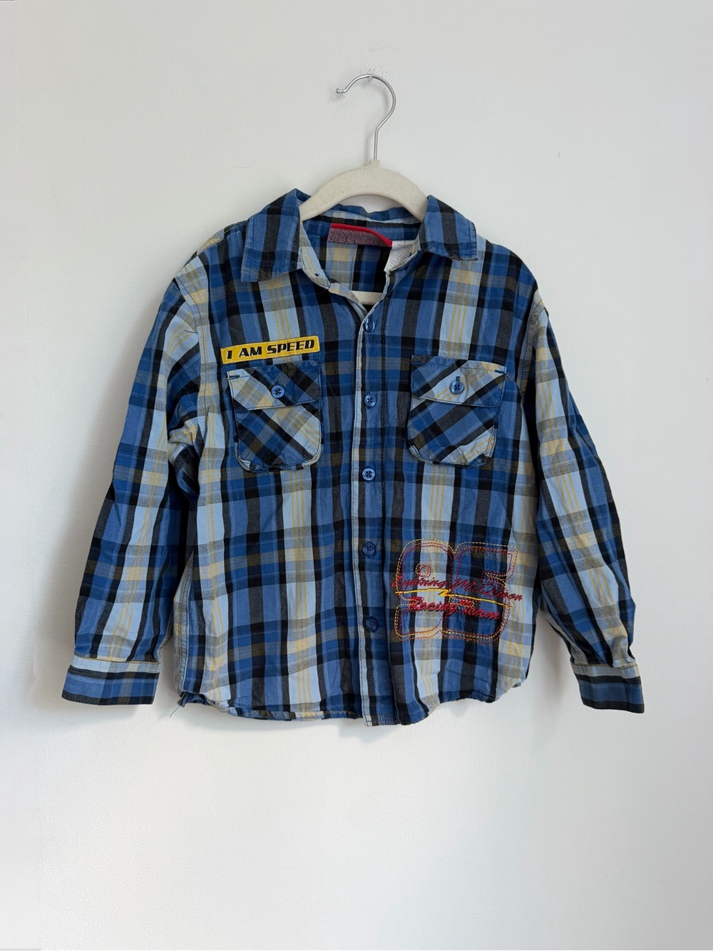 Disney Pixar Cars Blue Plaid Long-Sleeve Button-Up Shirt (Size 5)